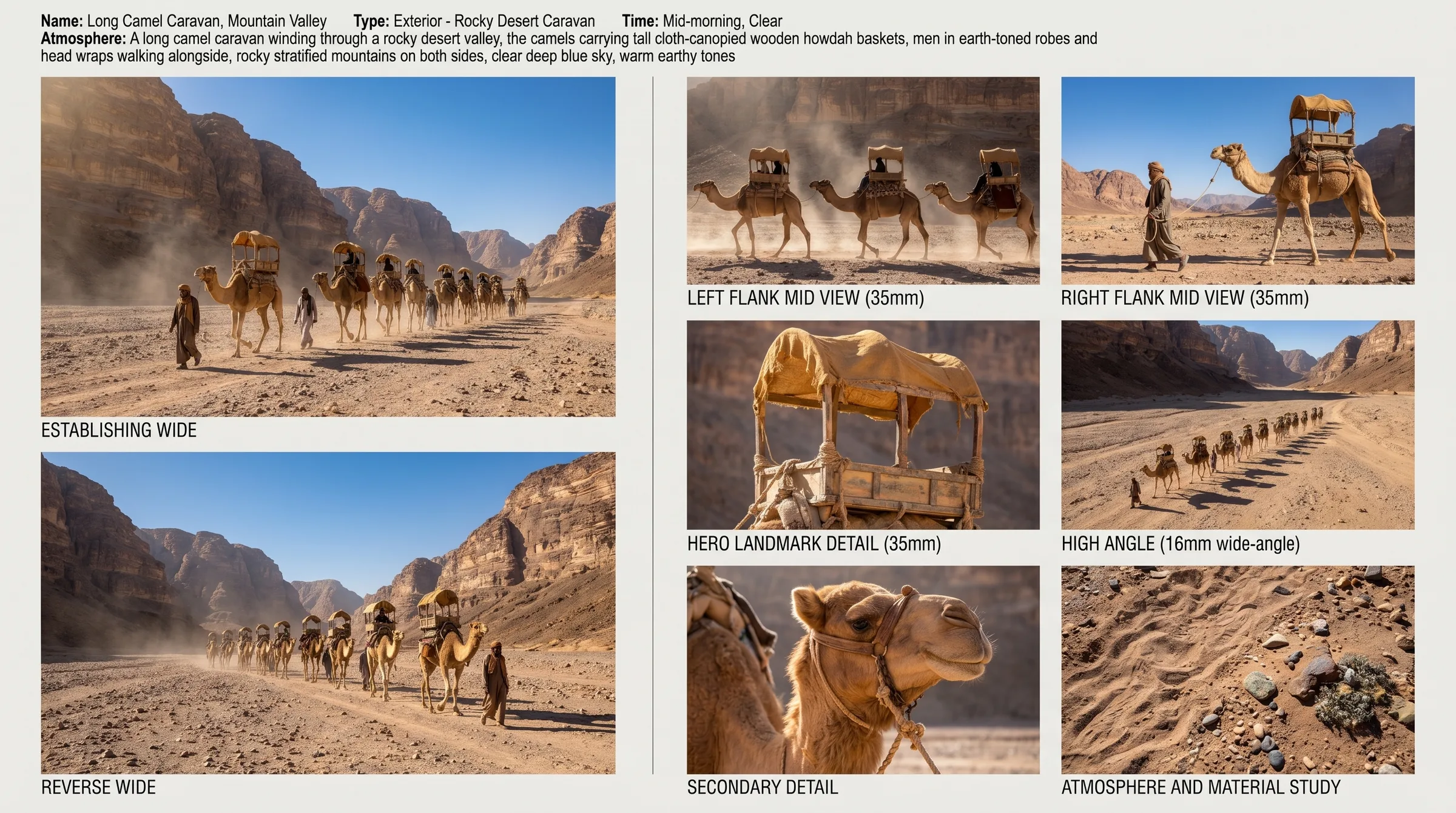 A historic-journey environment sheet from the third film: one caravan, locked once, reused across every period scene.